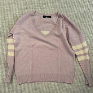 Women's V-Neck Sweater in Pink and Cream